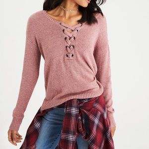Pink American Eagle Lace Up Sweater